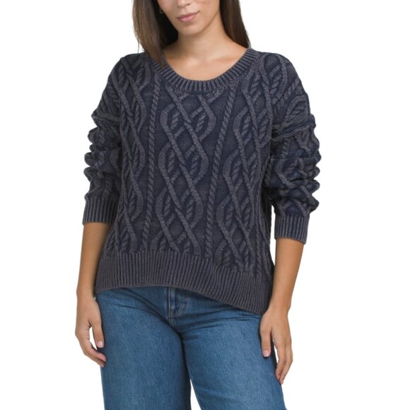 LUCKY BRAND Cadet Navy Acid Wash Cable Knit Pull Over Sweater - Picture 1 of 2
